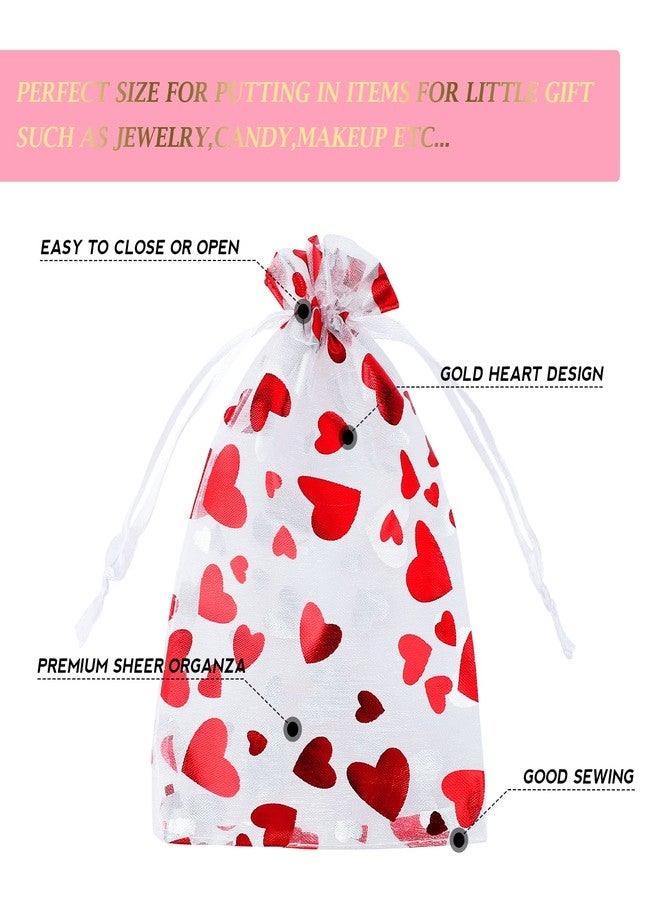 كينجلاك مجموعة كينغليك من 100 كيس هدايا من الأورجانزا الحمراء، مقاس 4×6 بوصة، أكياس هدايا برباط لعيد الحب، أكياس هدايا مجوهرات شبكية للحفلات - Image 3